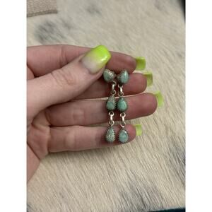 Native American Sterling Silver Green Turquoise MultiStone Dangle Post Earrings